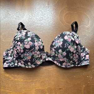 Secret Possessions Floral Print Bra - Black and Pink